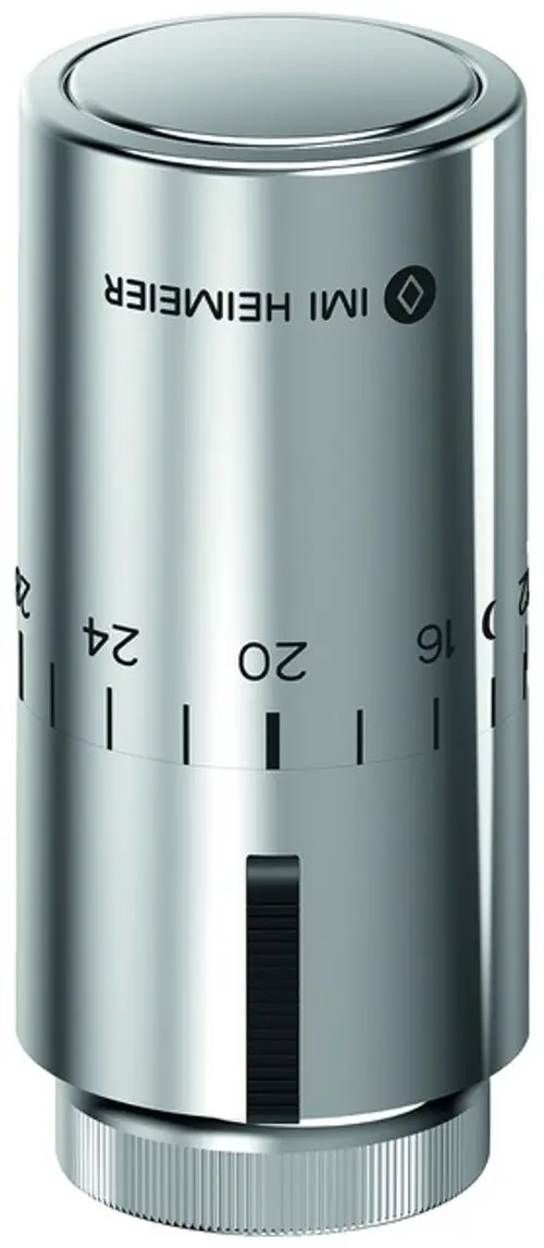 Thermostatkopf mit verchromter Oberfläche, Einstellskala von 6 bis 28. Produkt von IMI Hydronic Engineering, geeignet zur Regelung von Heizkörpern.